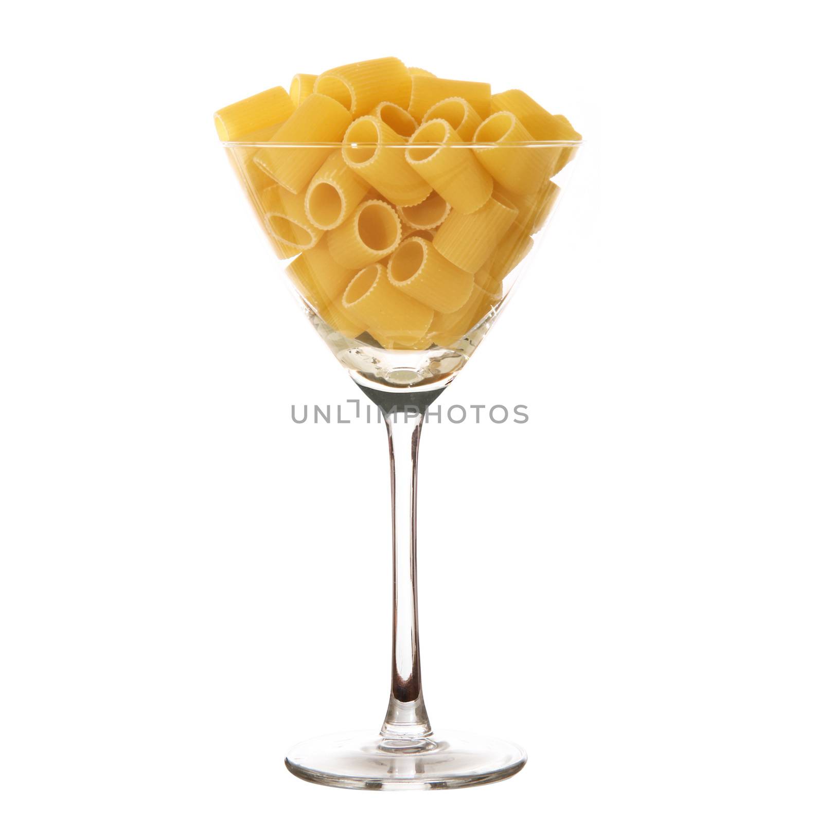 italian pasta in glass on white background