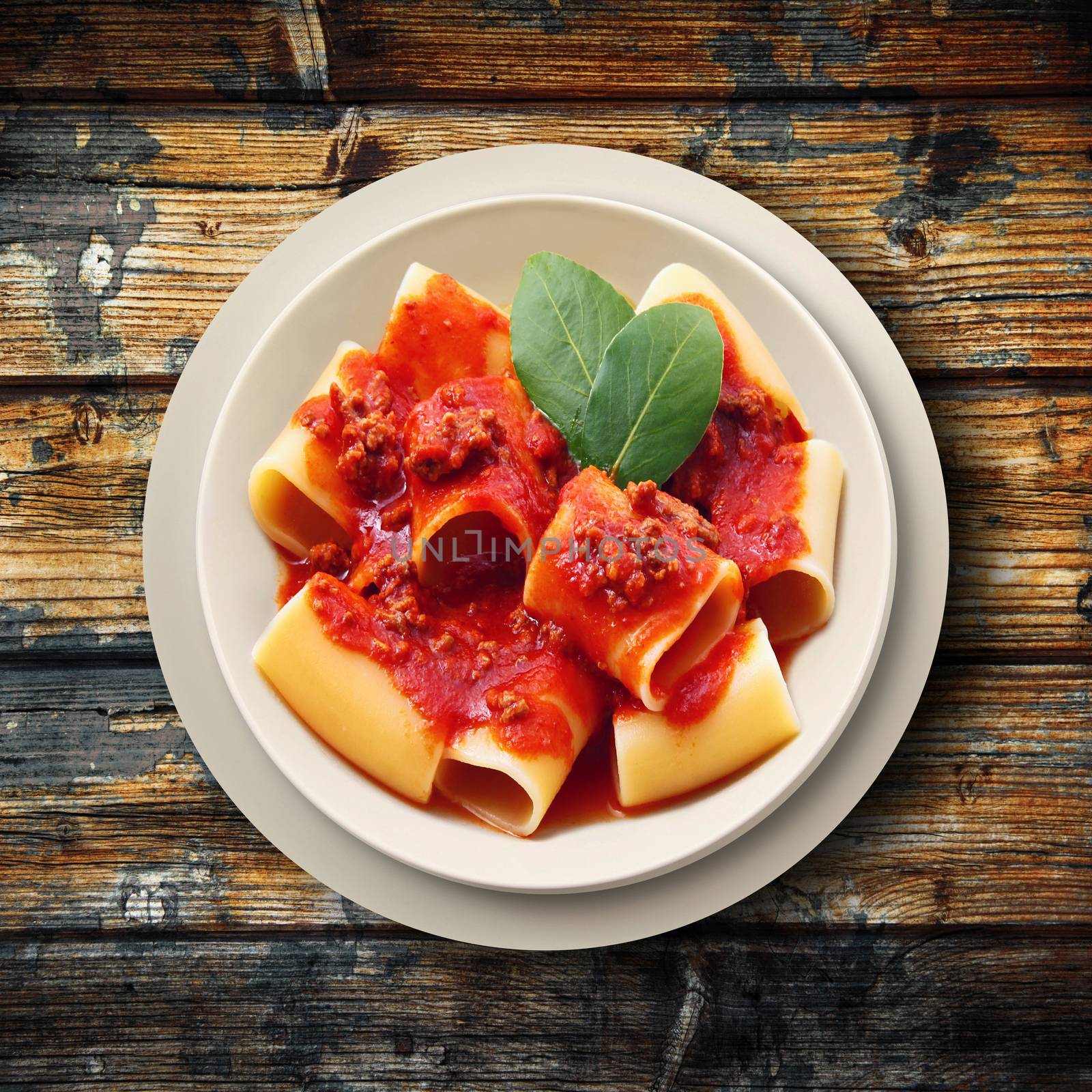 original italian paccheri with meat sauce