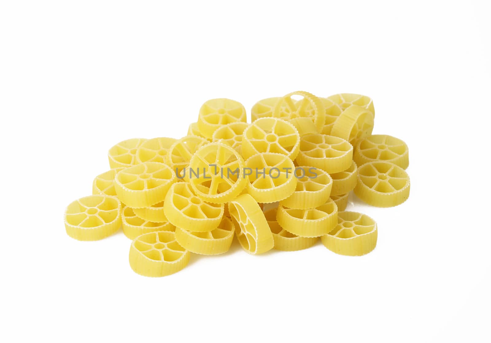 italian raw pasta on white background