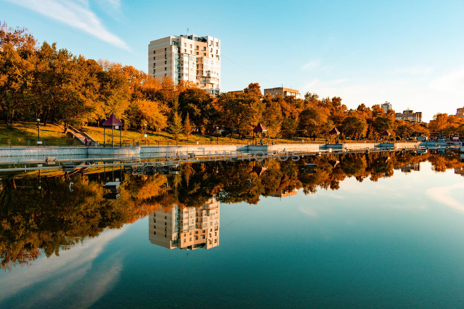 Khabarovsk, Russia - Sep 27, 2018: Urban ponds in the fall by rdv27