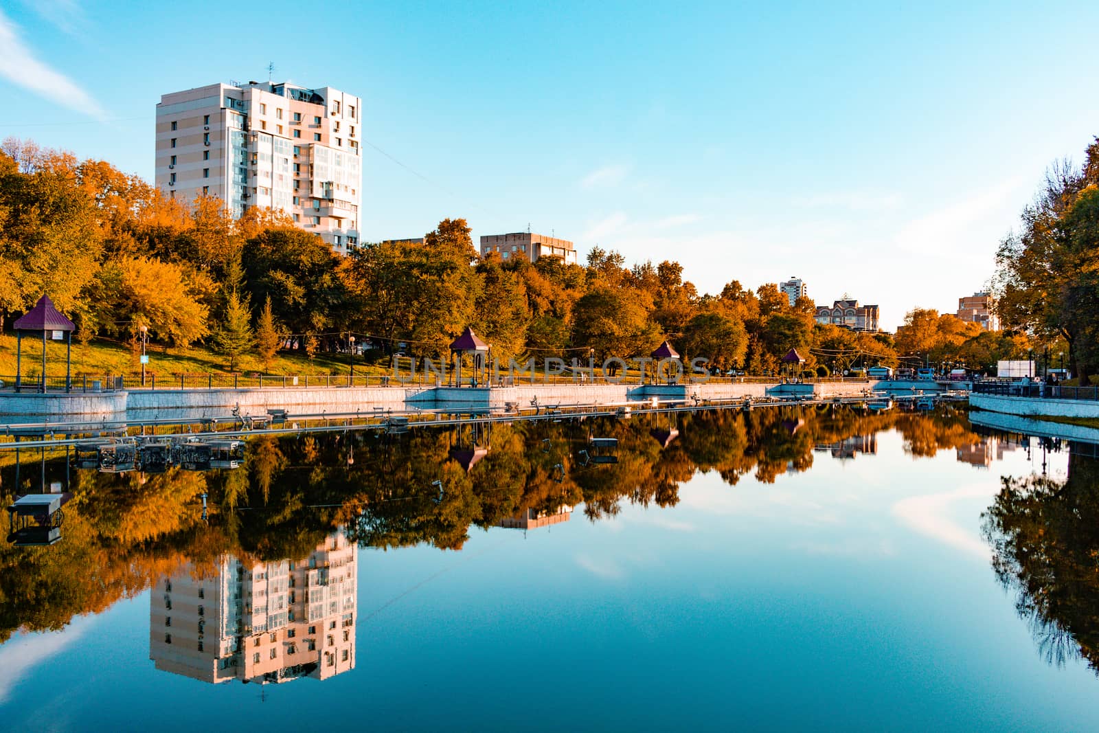 Khabarovsk, Russia - Sep 27, 2018: Urban ponds in the fall by rdv27