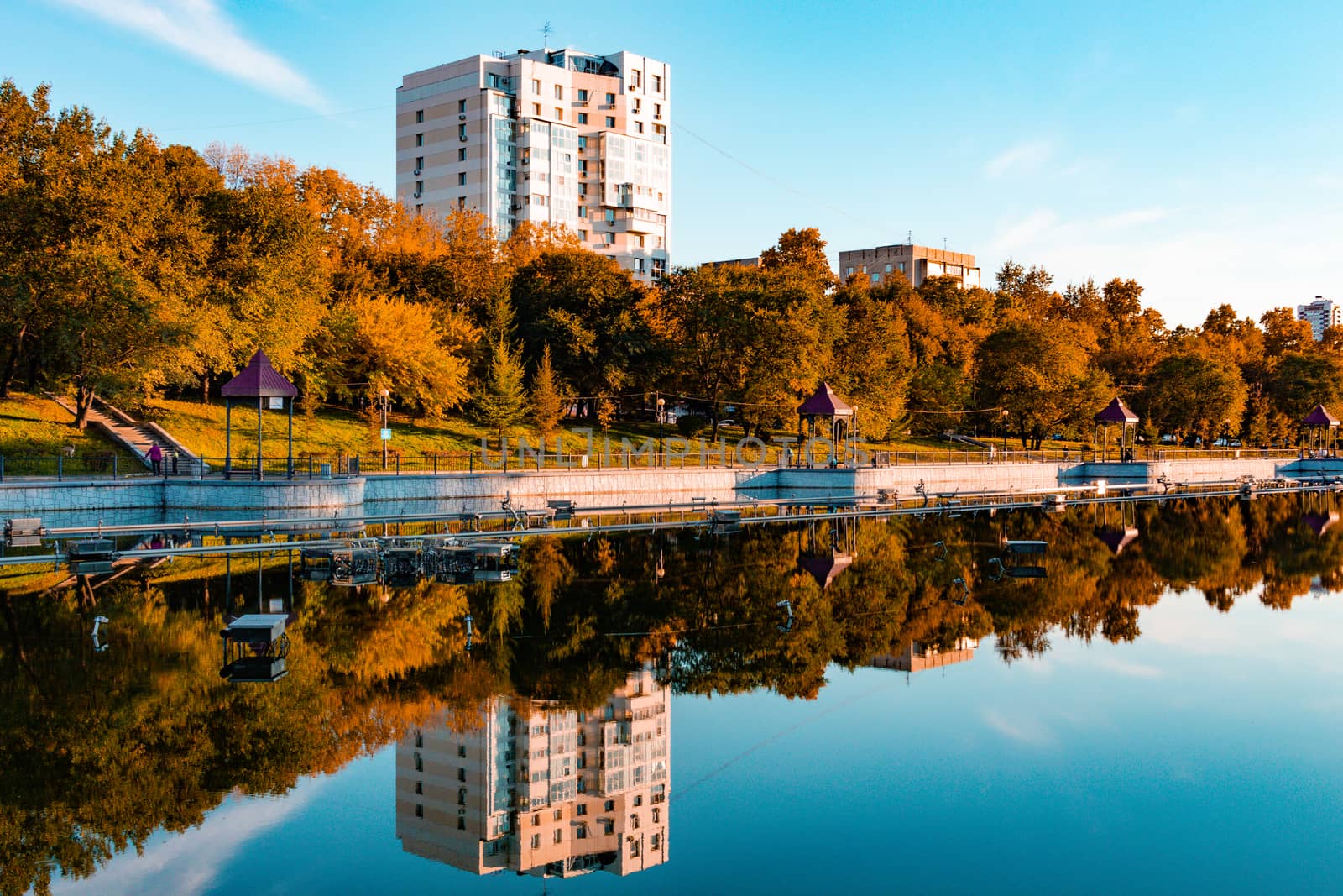 Khabarovsk, Russia - Sep 27, 2018: Urban ponds in the fall by rdv27