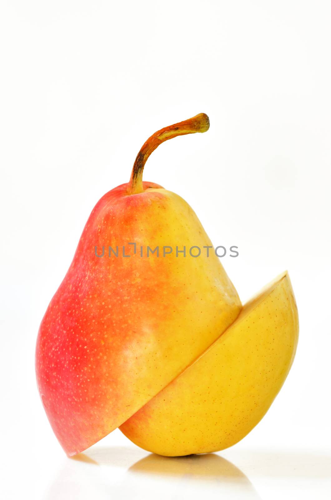 Abstract sliced pear on white background