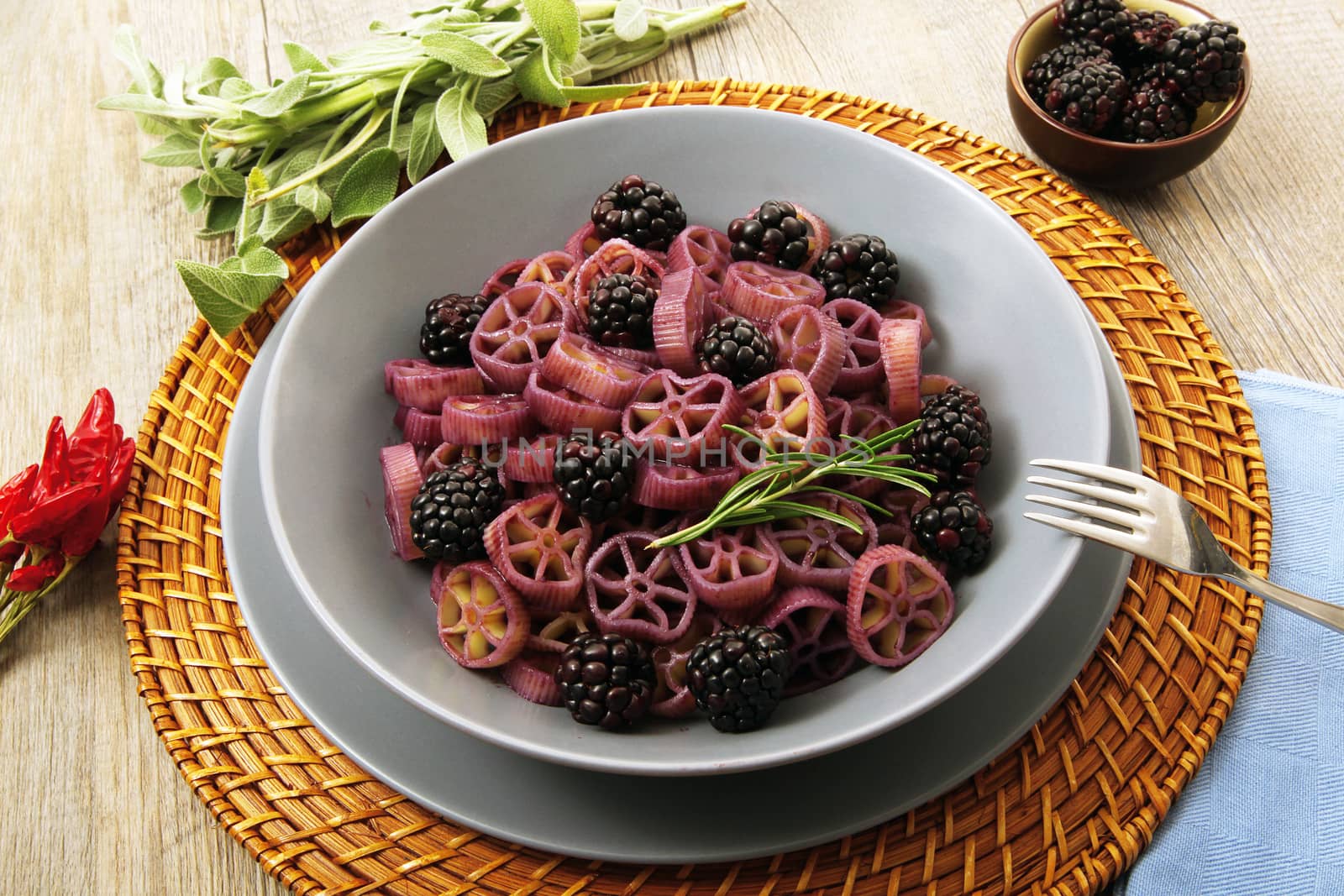 delicious italian pasta with blackberries