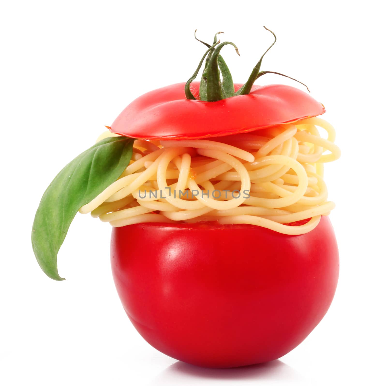 tomato stuffed with italian pasta and basil