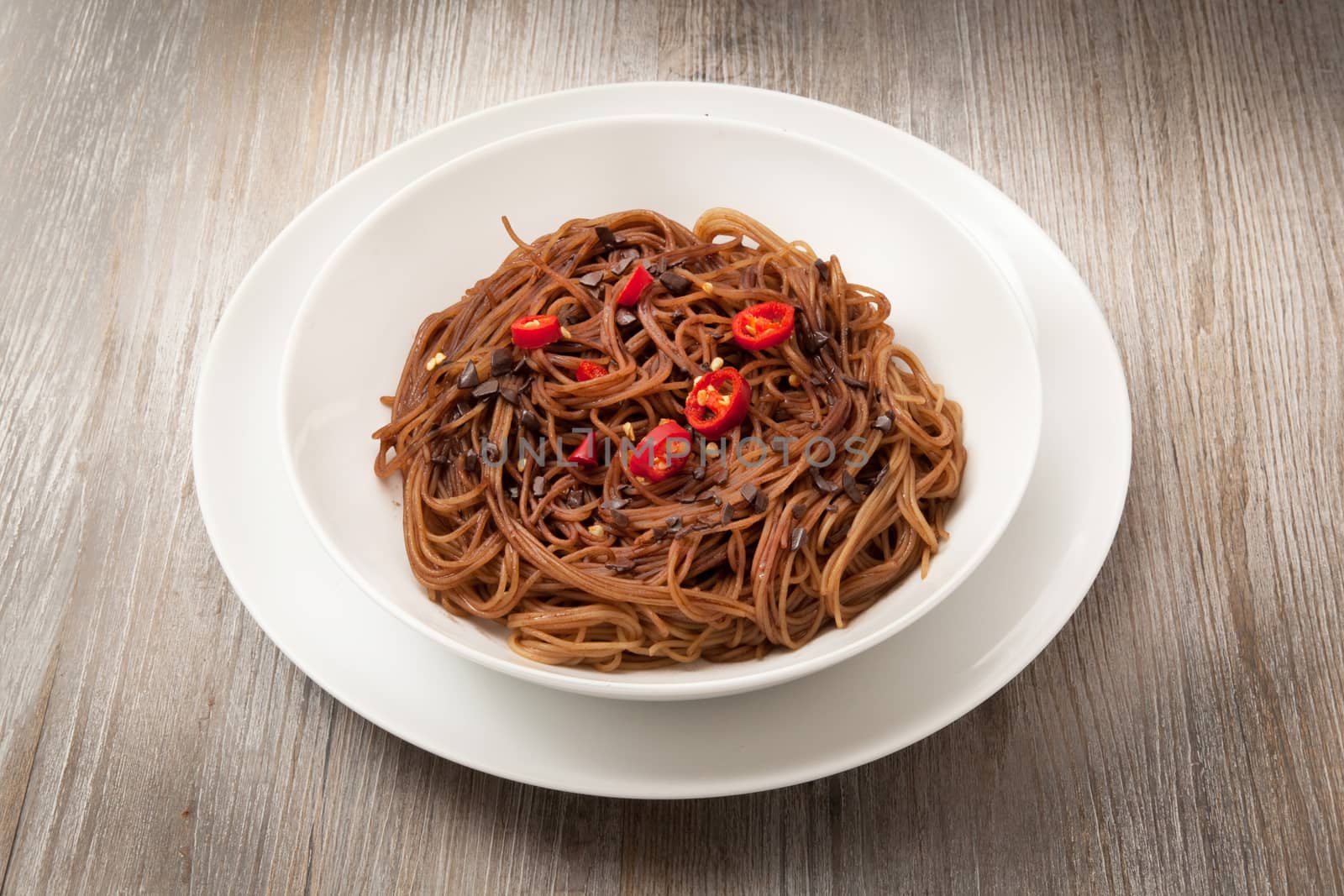 original italian spaghetti with chocolate and pepper