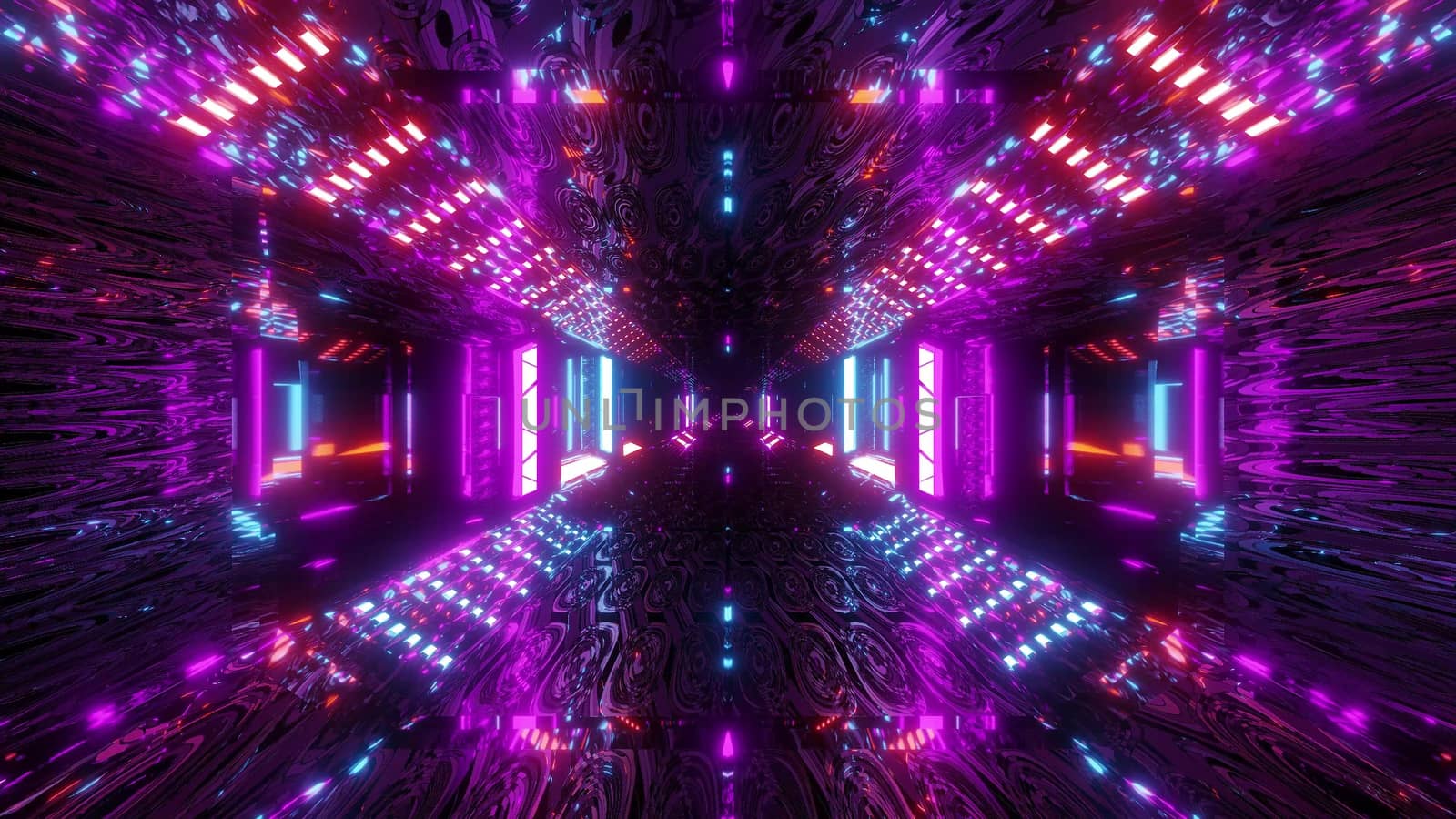 glowing sci-fi tunnel corridor with abstract eye texture 3d illustration wallpaper background by tunnelmotions