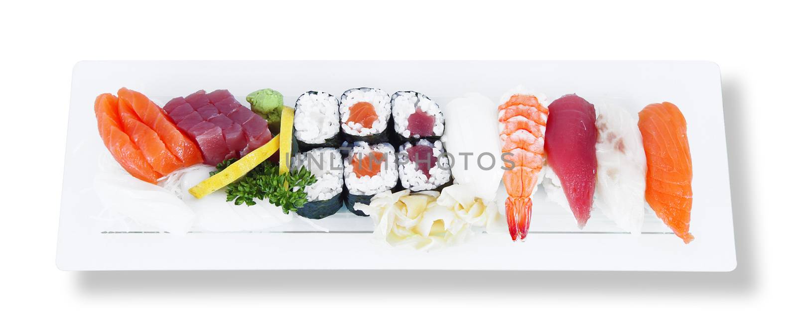 isolated japanese sushi on white background