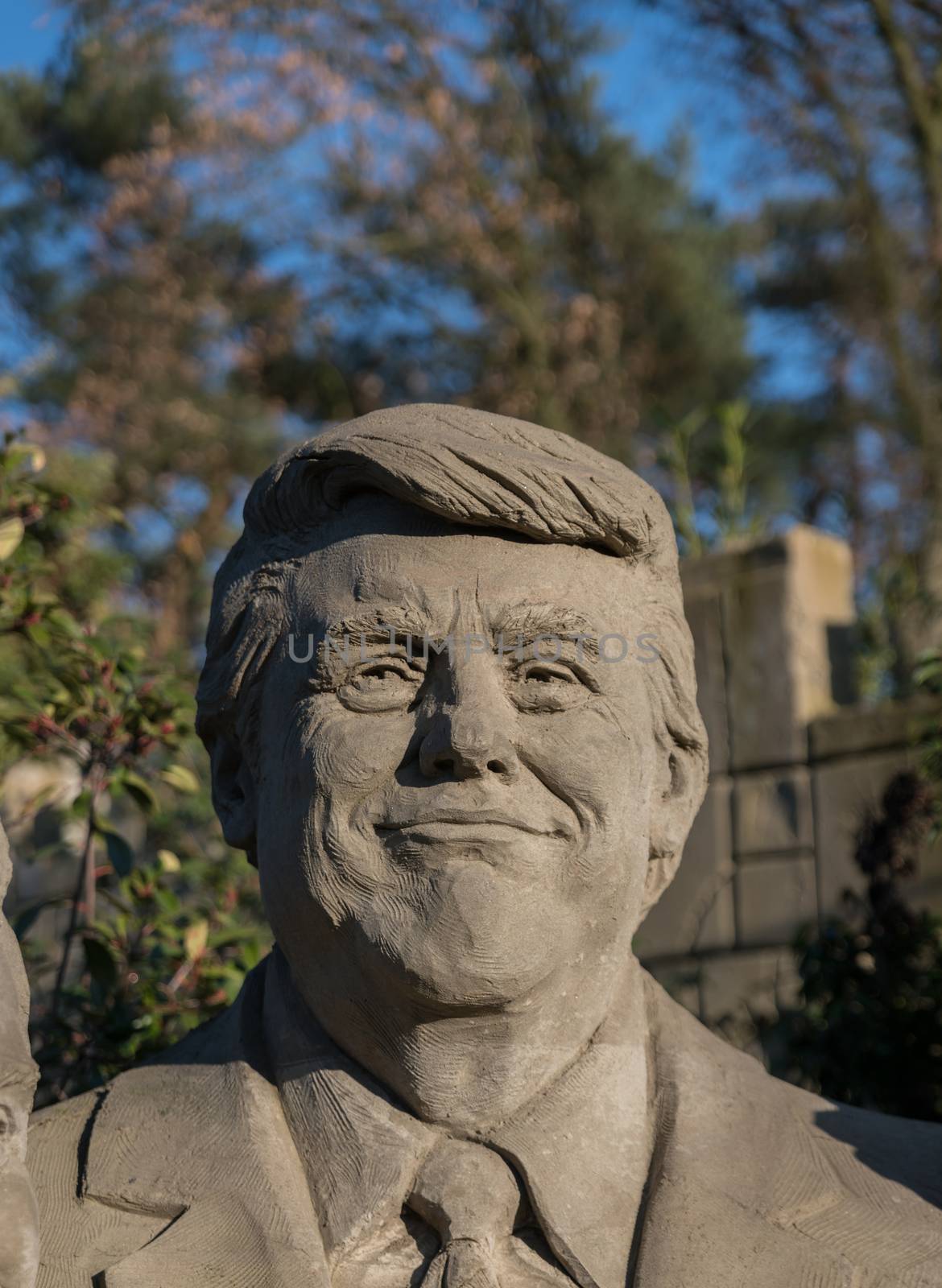 A sand sculpture of donald trump, made for the winterfair in Garderen in Holland