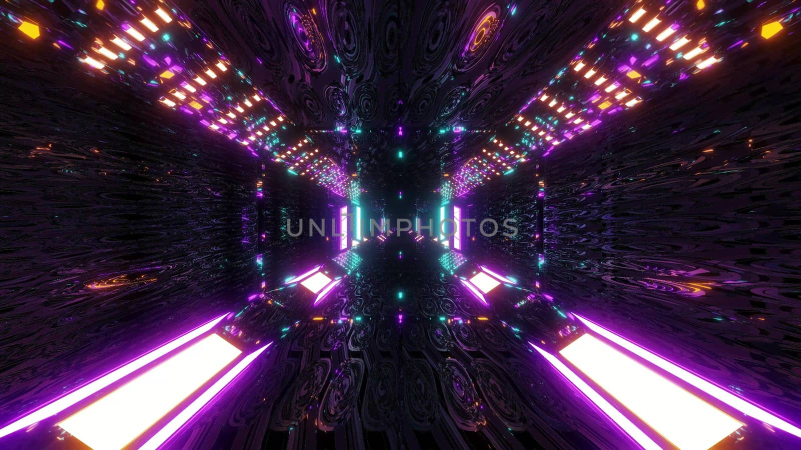 glowing sci-fi tunnel corridor with abstract eye texture 3d illustration wallpaper background by tunnelmotions