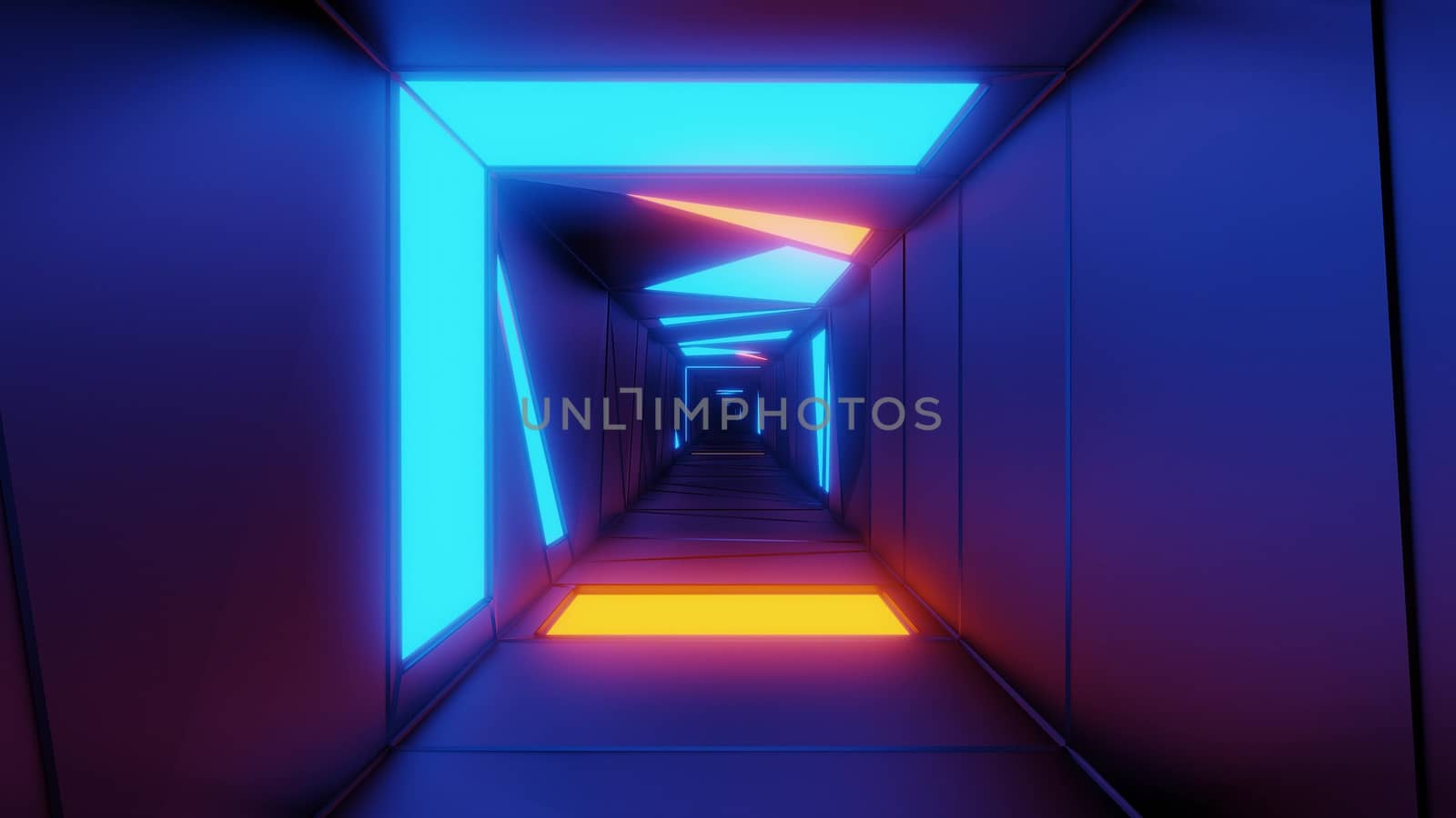 highly abstract design tunnel corridor with glowing light patterns 3d illustration wallpaper background by tunnelmotions