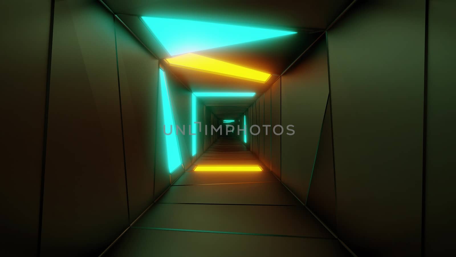 highly abstract design tunnel corridor with glowing light patterns 3d illustration wallpaper background by tunnelmotions