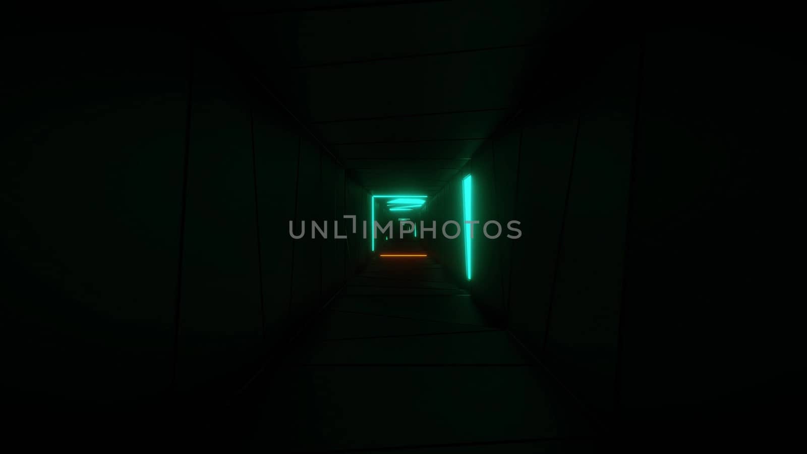 highly abstract design tunnel corridor with glowing light patterns 3d illustration wallpaper background, emndless visual tunnel 3d rendering art