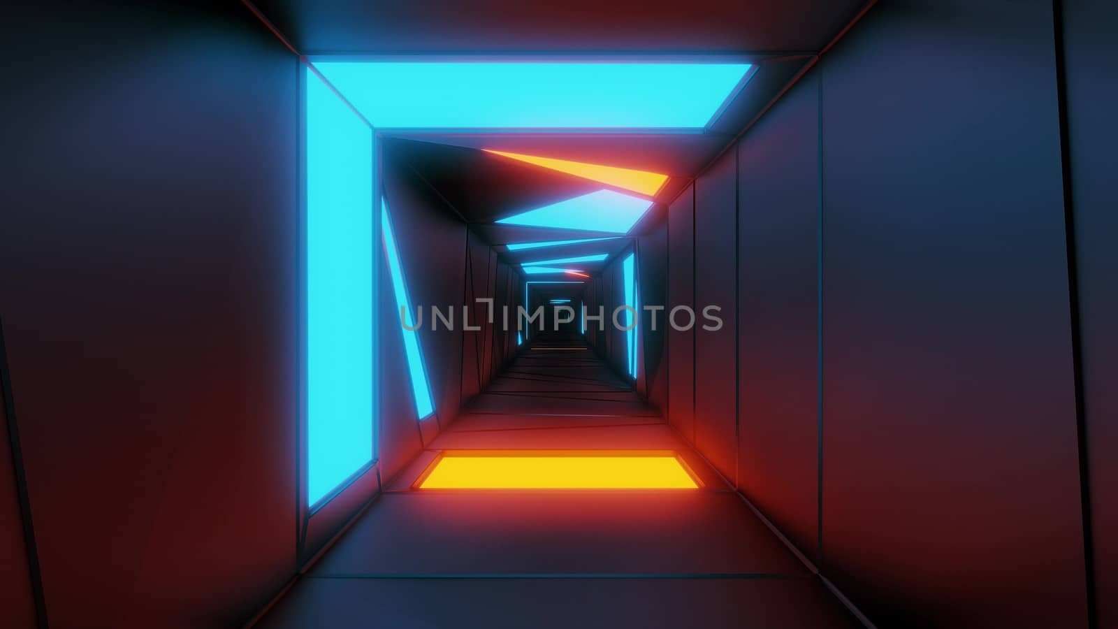 highly abstract design tunnel corridor with glowing light patterns 3d illustration wallpaper background by tunnelmotions