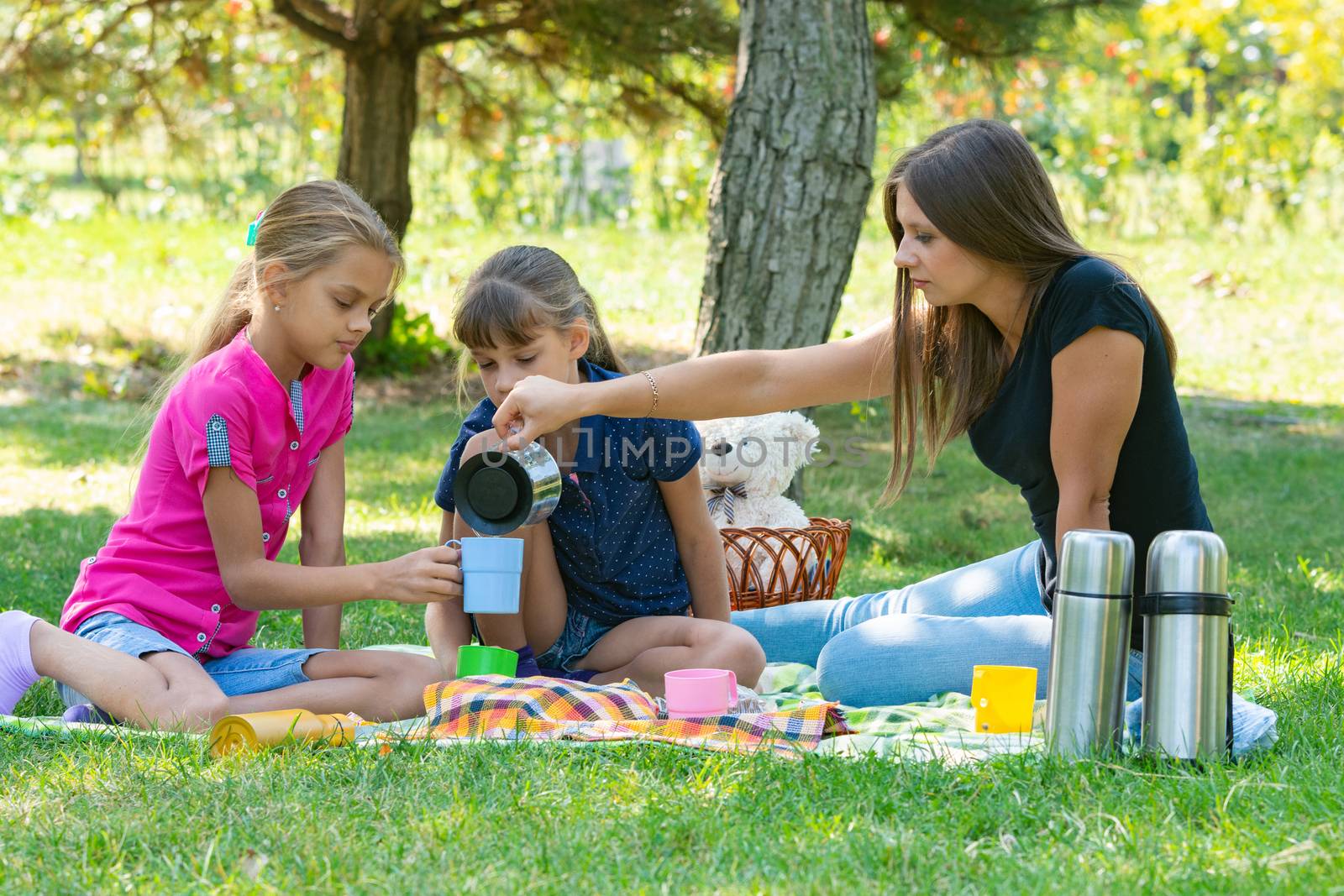 Family tea party on a lawn picnic
