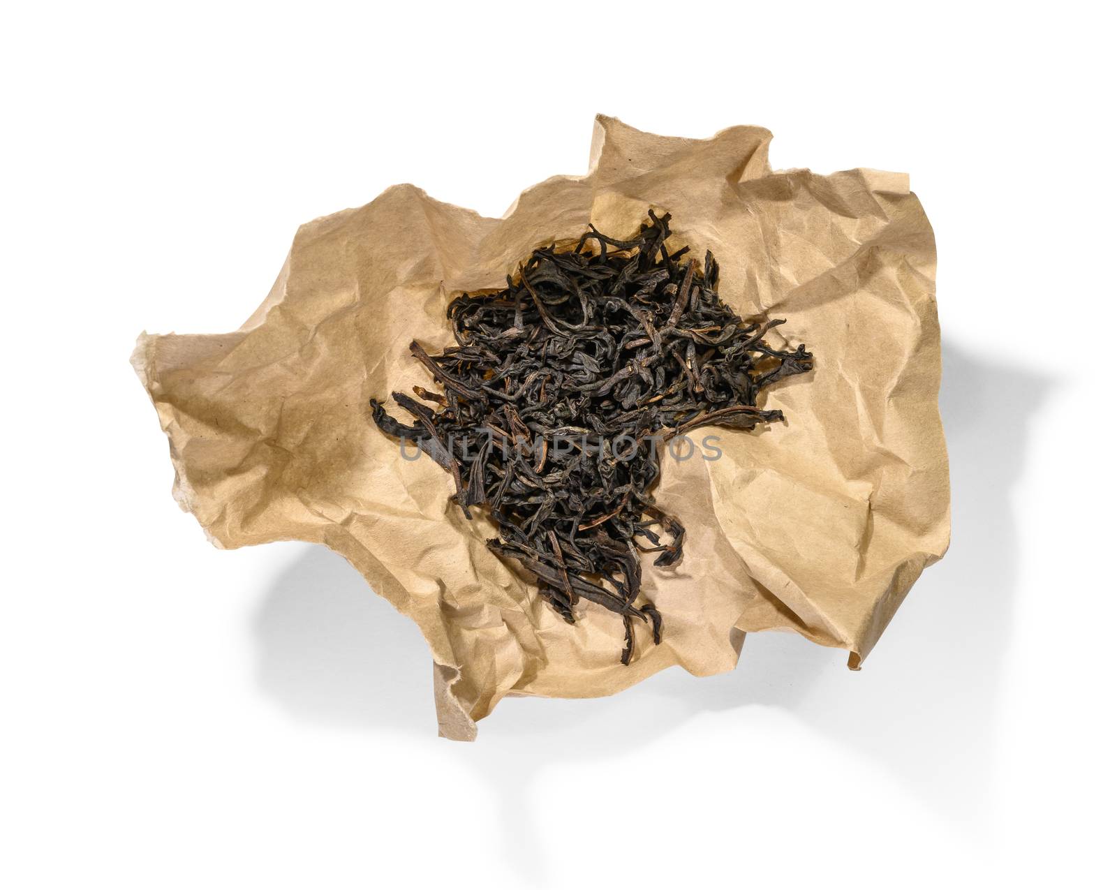 Black tea top view on white background.