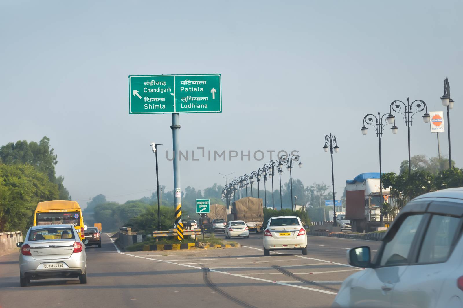 Chandigarh, Punjab, India, South Asia November 2019 - Landscape view of City Street of Chandigarh, the cleanest city of India. by sudiptabhowmick