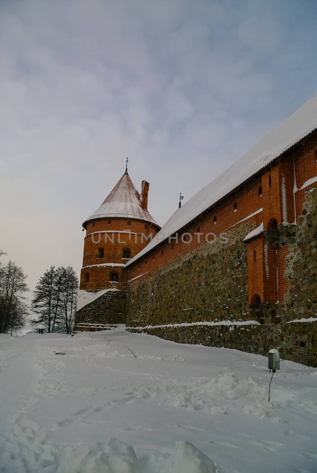 Medieval castle in Trakai, winter landscape, Vilnius County, Lithuania