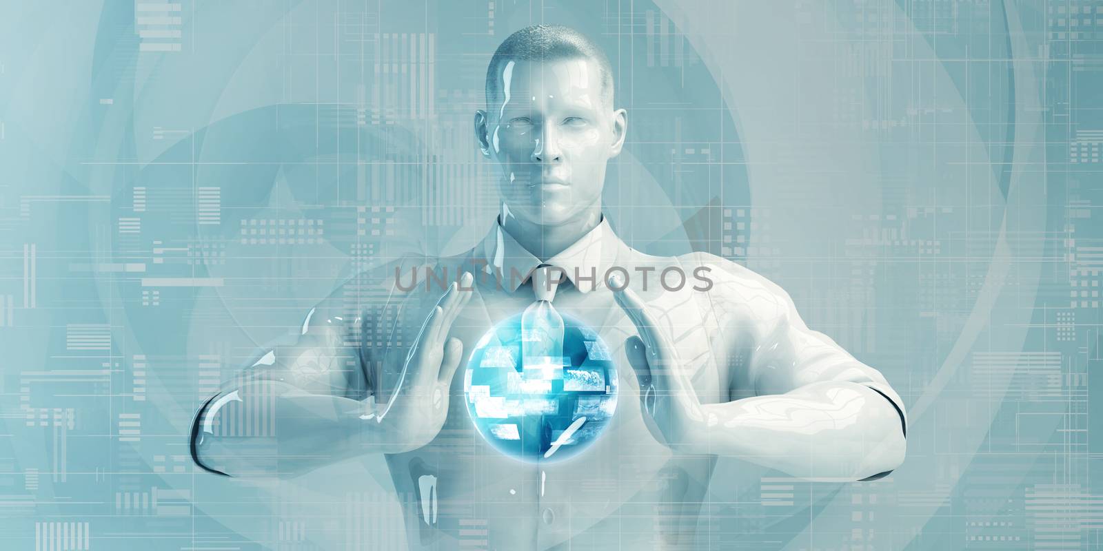 Senior Business Man Using Digital Solutions Technology Concept Art