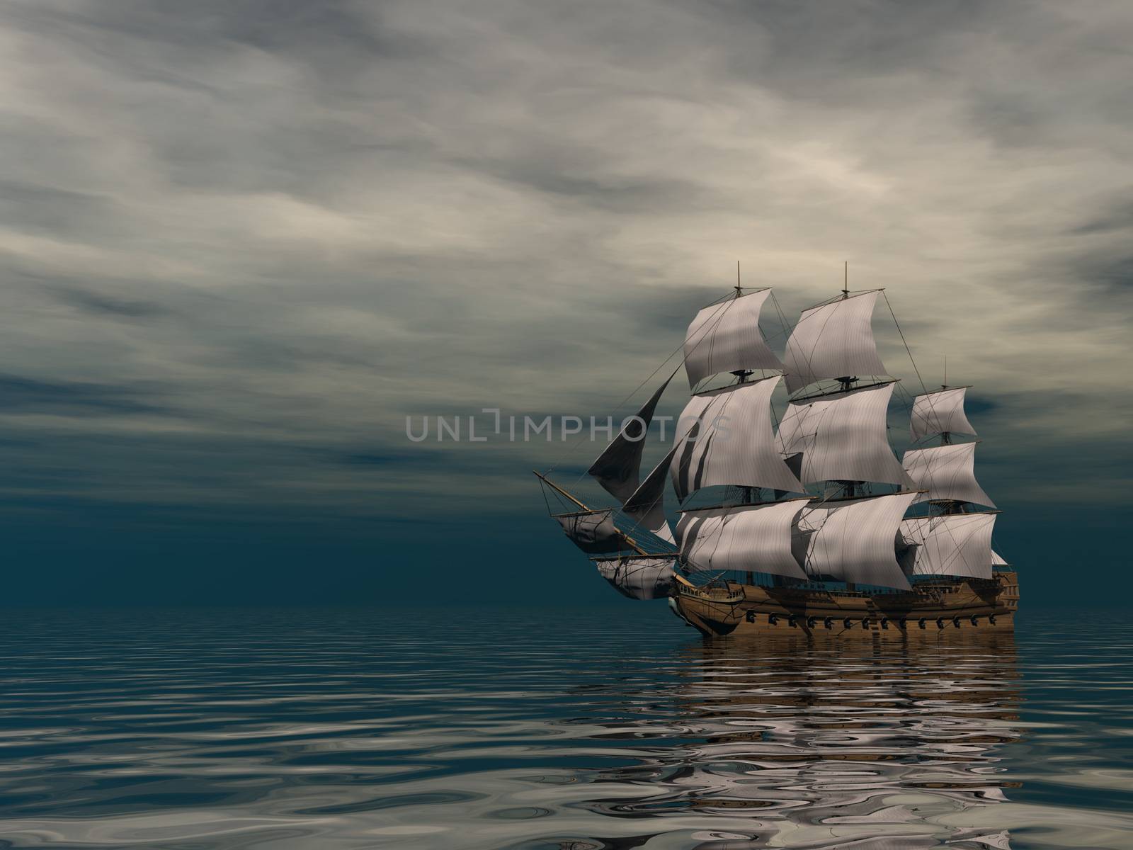 Old merchant ship on the ocean - 3D render by Elenaphotos21