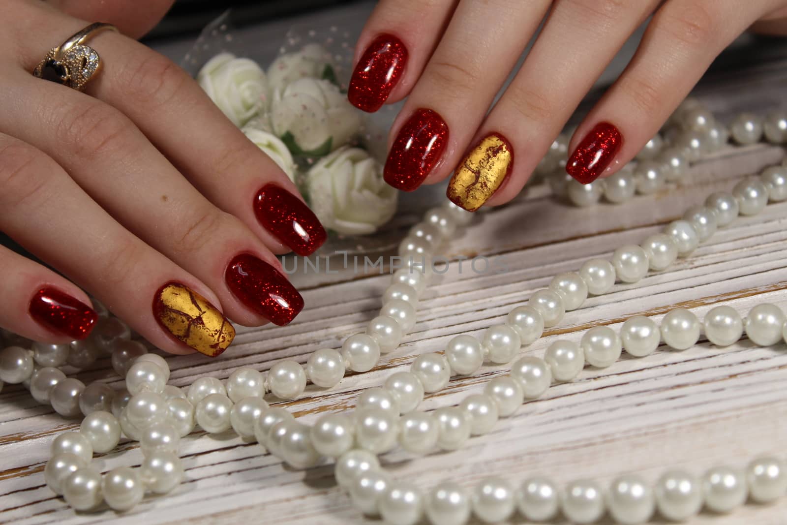 The refined beautiful female fingers with original design manicure