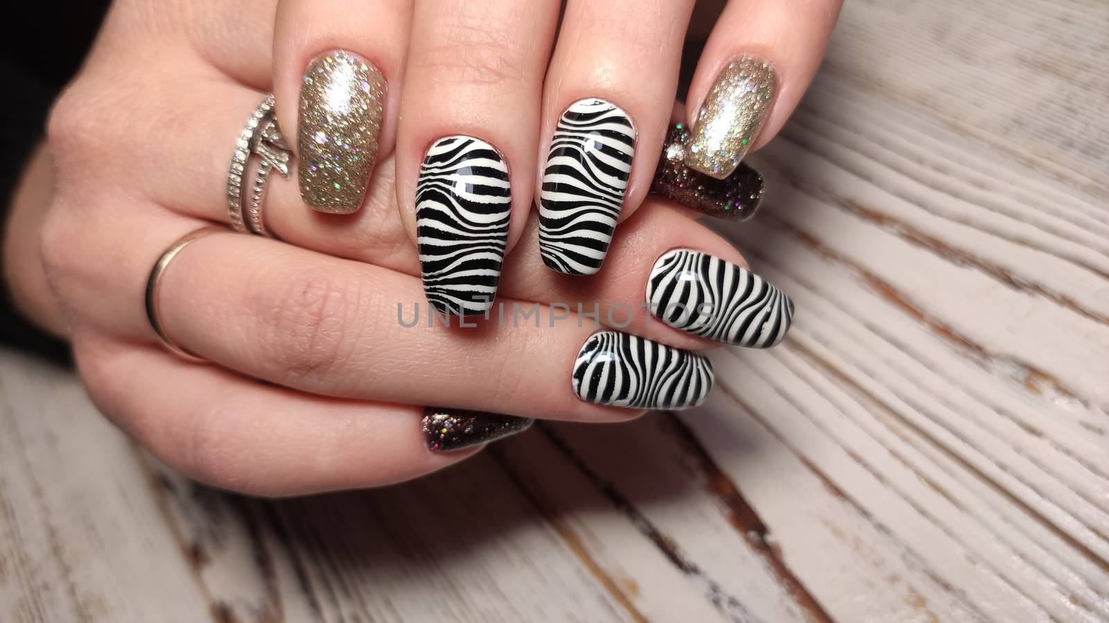 beautiful gel lacquer manicure on a textured trendy background by SmirMaxStock