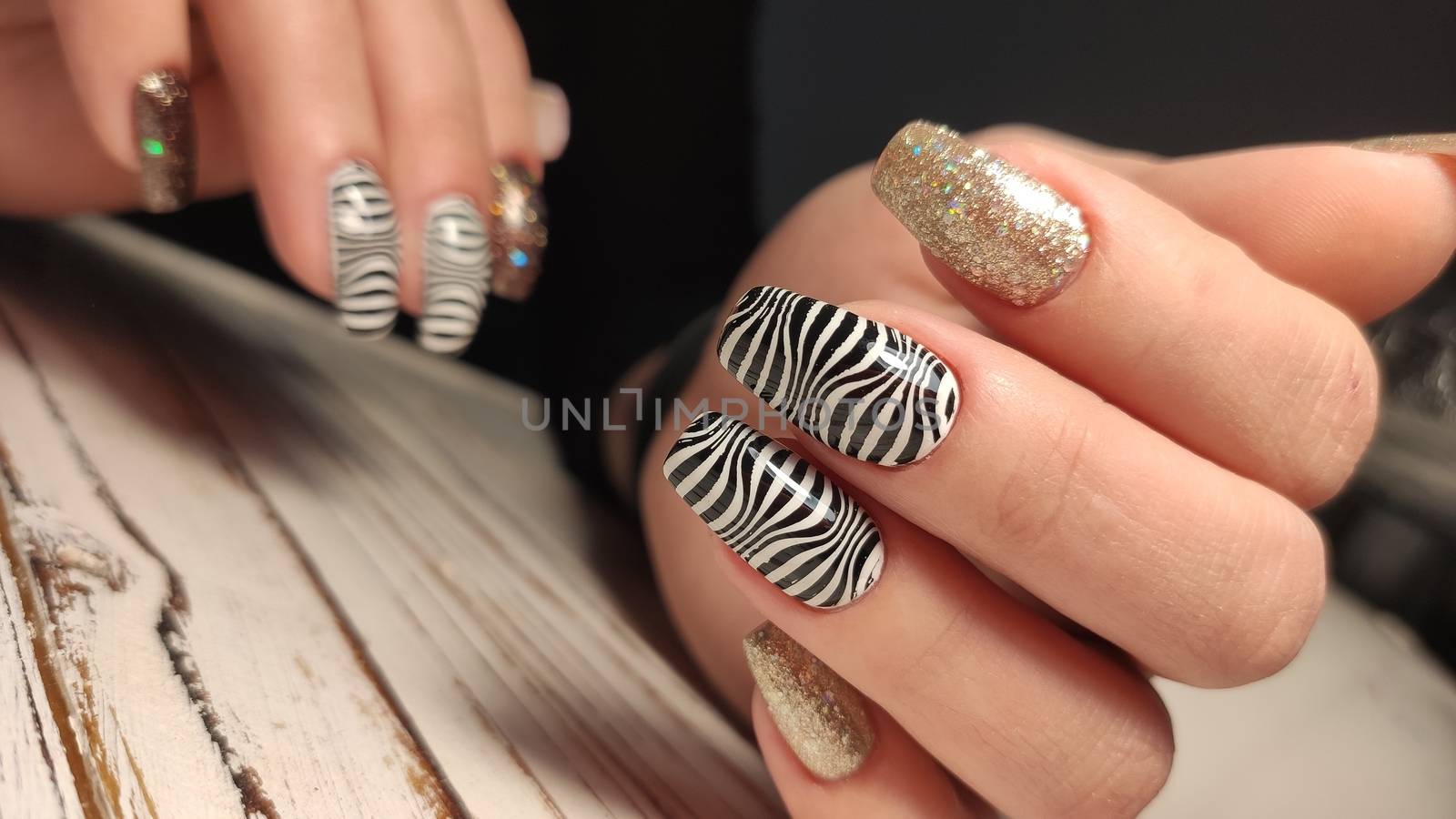 beautiful gel lacquer manicure on a textured trendy background by SmirMaxStock