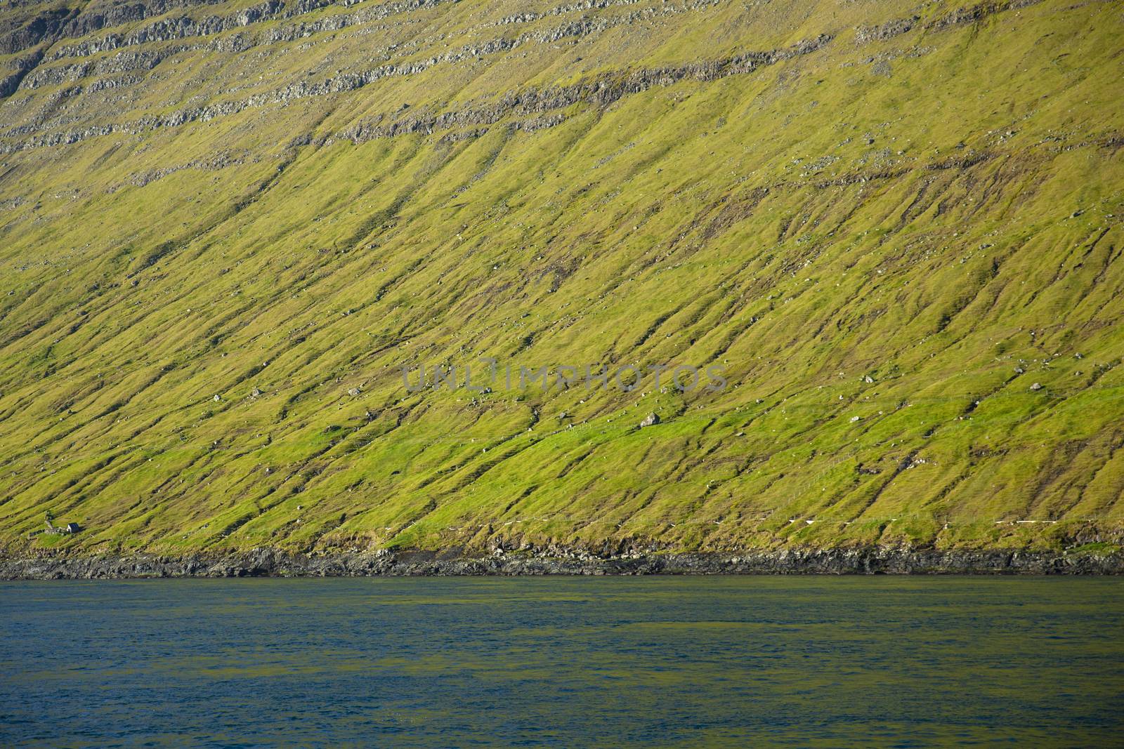 Green grass pattern of Bordoy pyramid mountains, Faroe Islands
