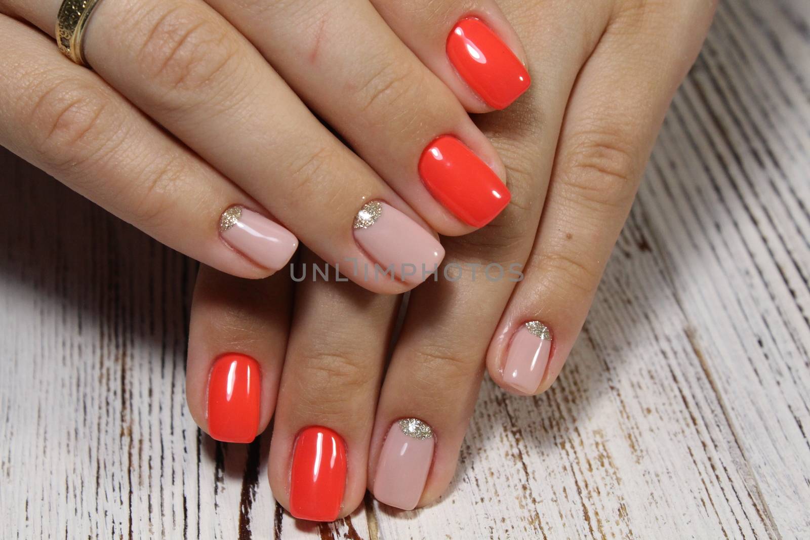 fashionable female manicure gel varnish with beautiful design