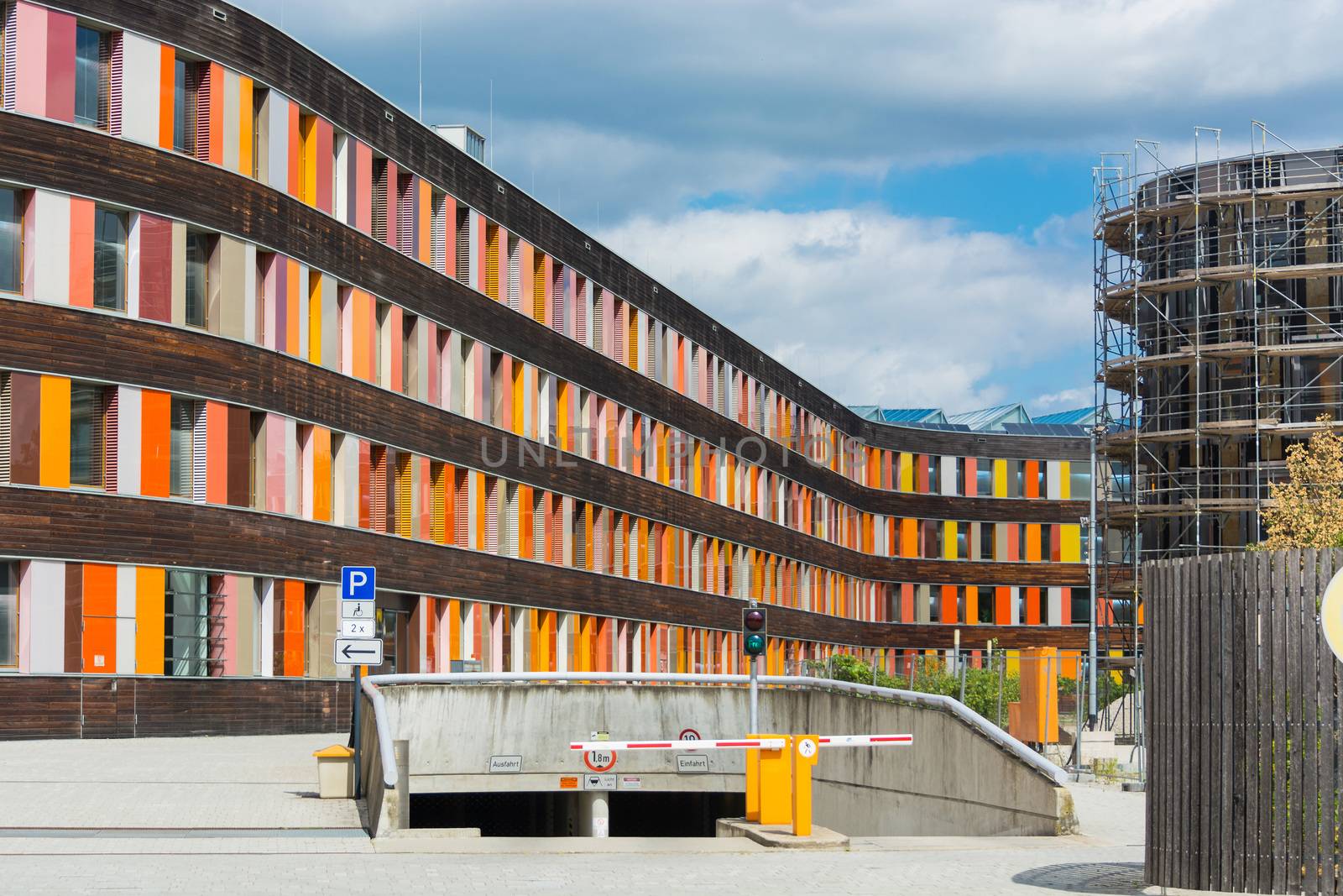 Environment and colorful facade of the Federal Environment Agency in Dessau