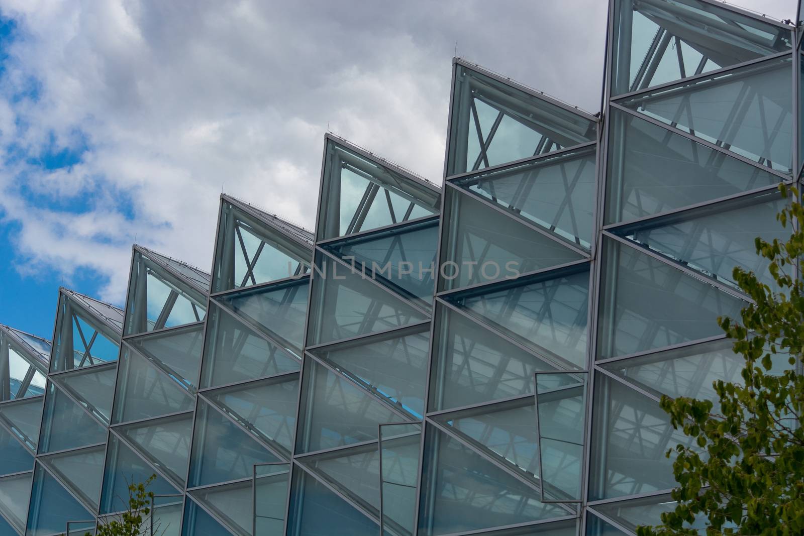 Environment, glass facade and entrance area of the Federal Environmental Agency in Dessau