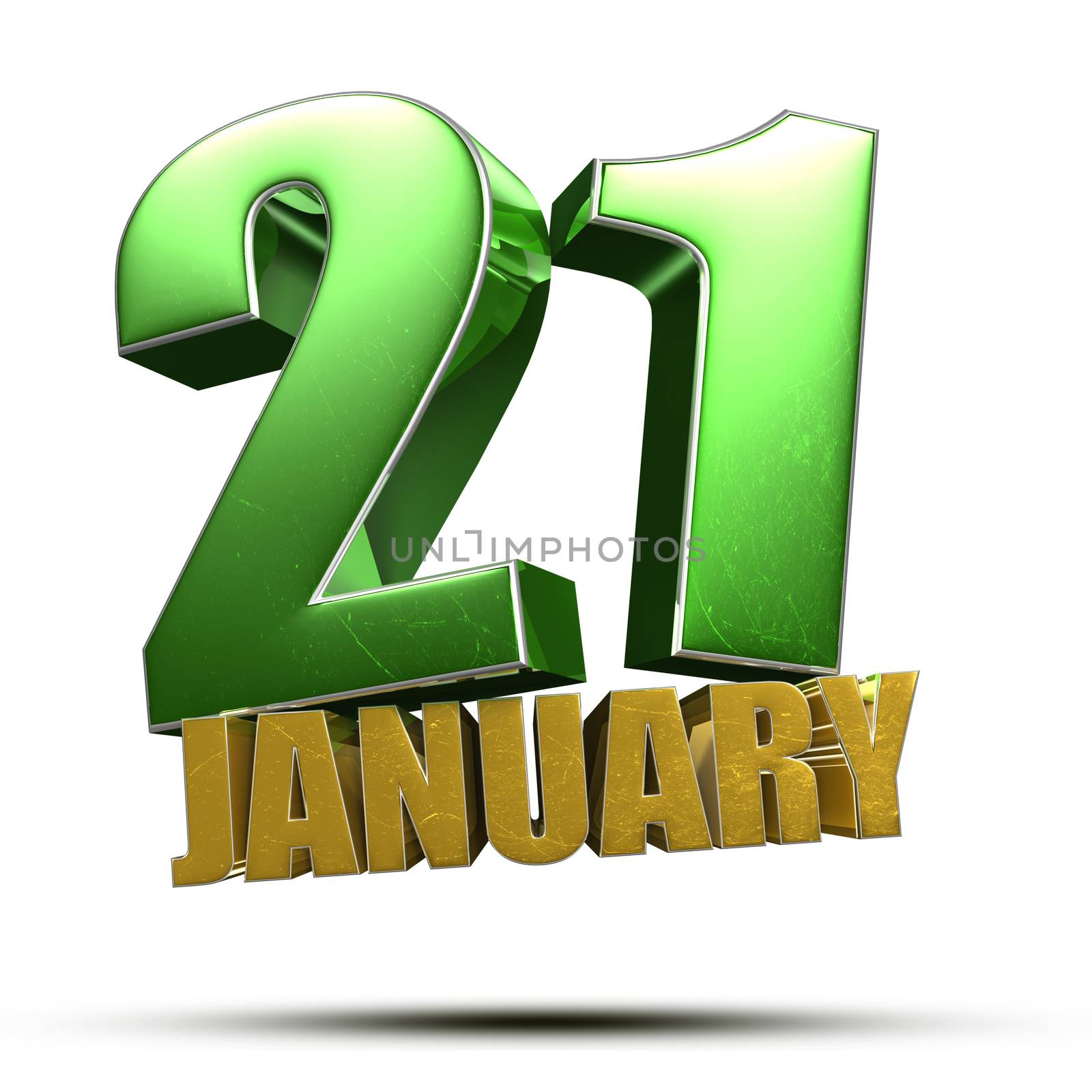 21 January 3d illustration isolated on white background.(with Clipping Path).