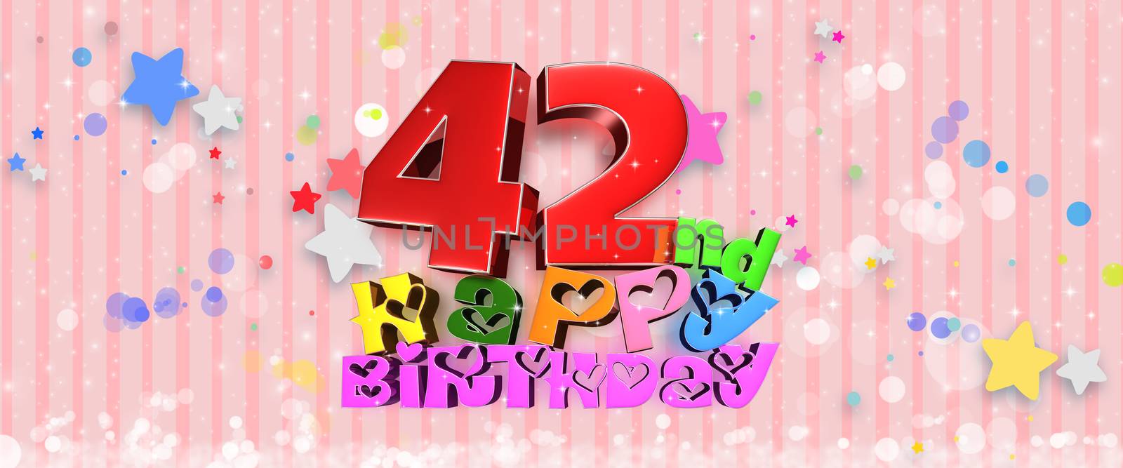 Anniversary Happy Birthday 42nd colorful 3d illustration on pink background.