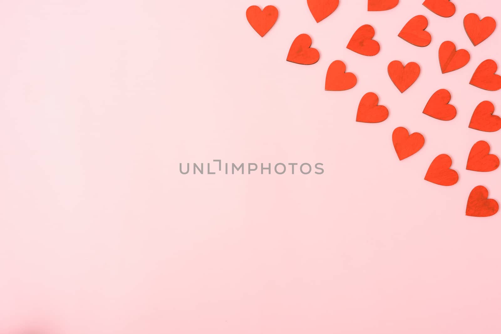 Valentine's Day Concept, Top view Flat lay, red heart on Pink background with copy space for your text