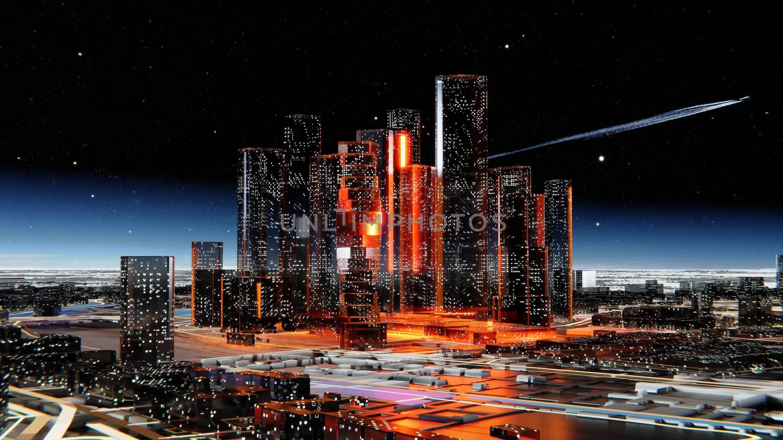 Futuristic city against the atmospheric starry sky by cherezoff