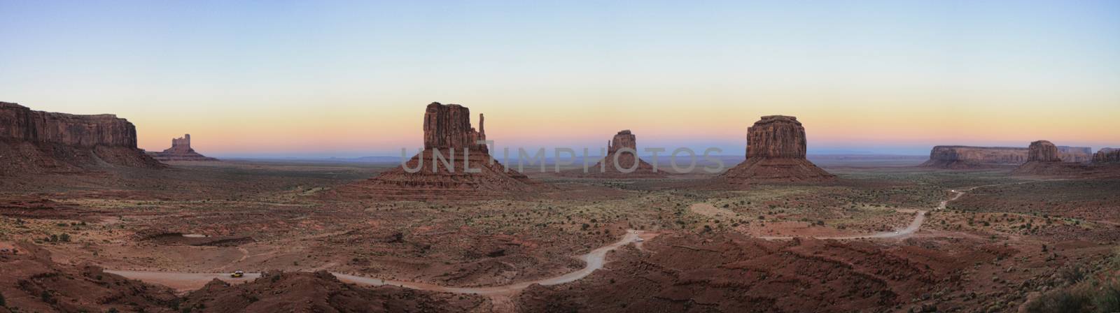 Monument Valley Panoramic view at sunset