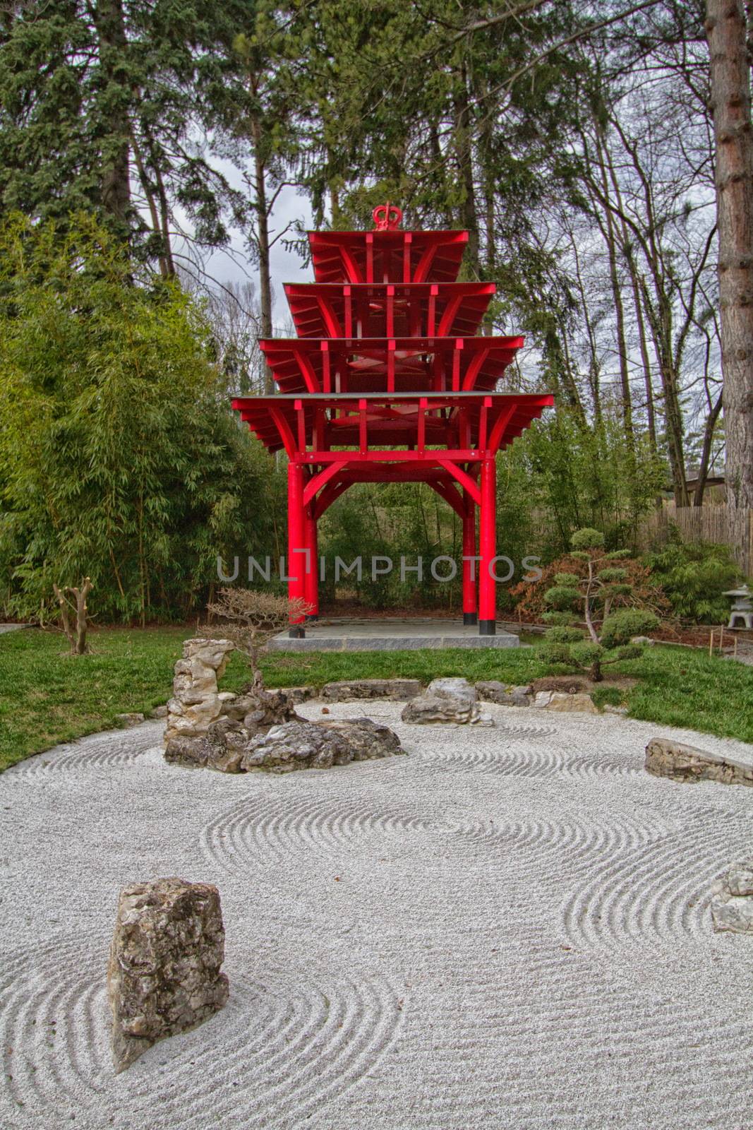very beautiful Zen garden at the Botanical Garden of Geneva in Switzerland by mariephotos