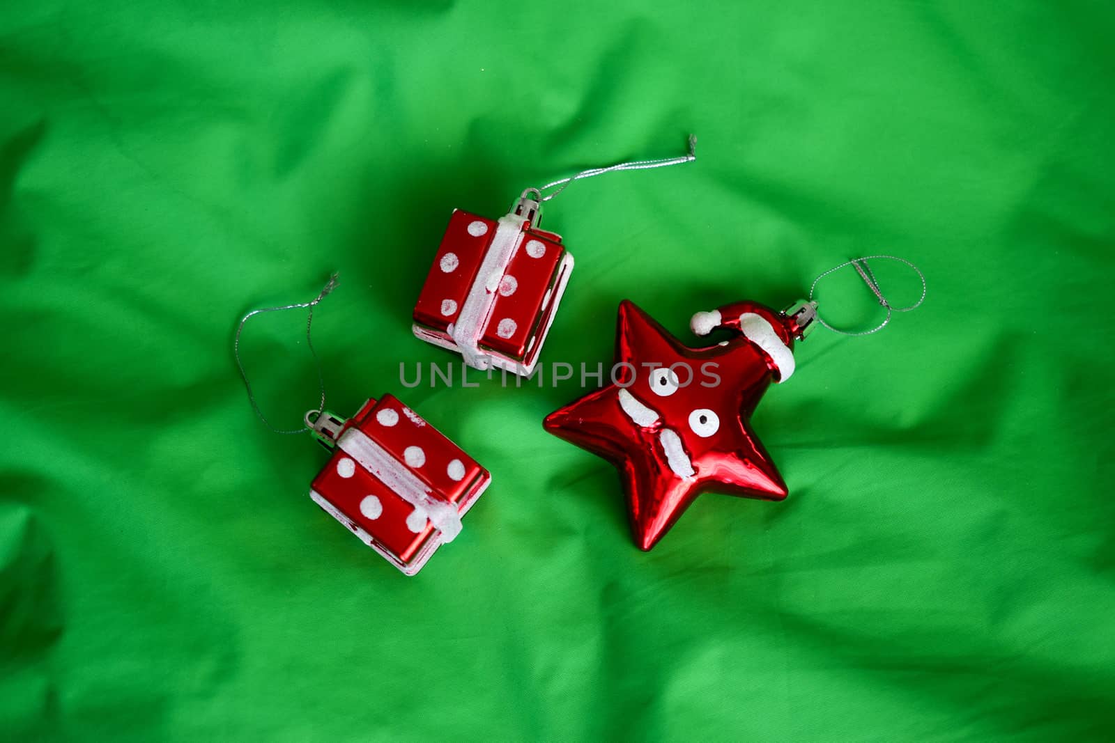 new year or Christmas decorations on fabric or carpet