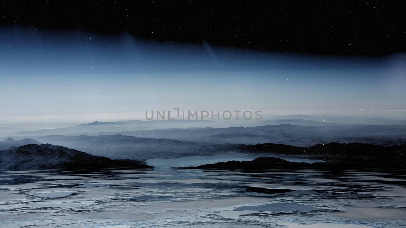 Mountains and sea in the fog by cherezoff