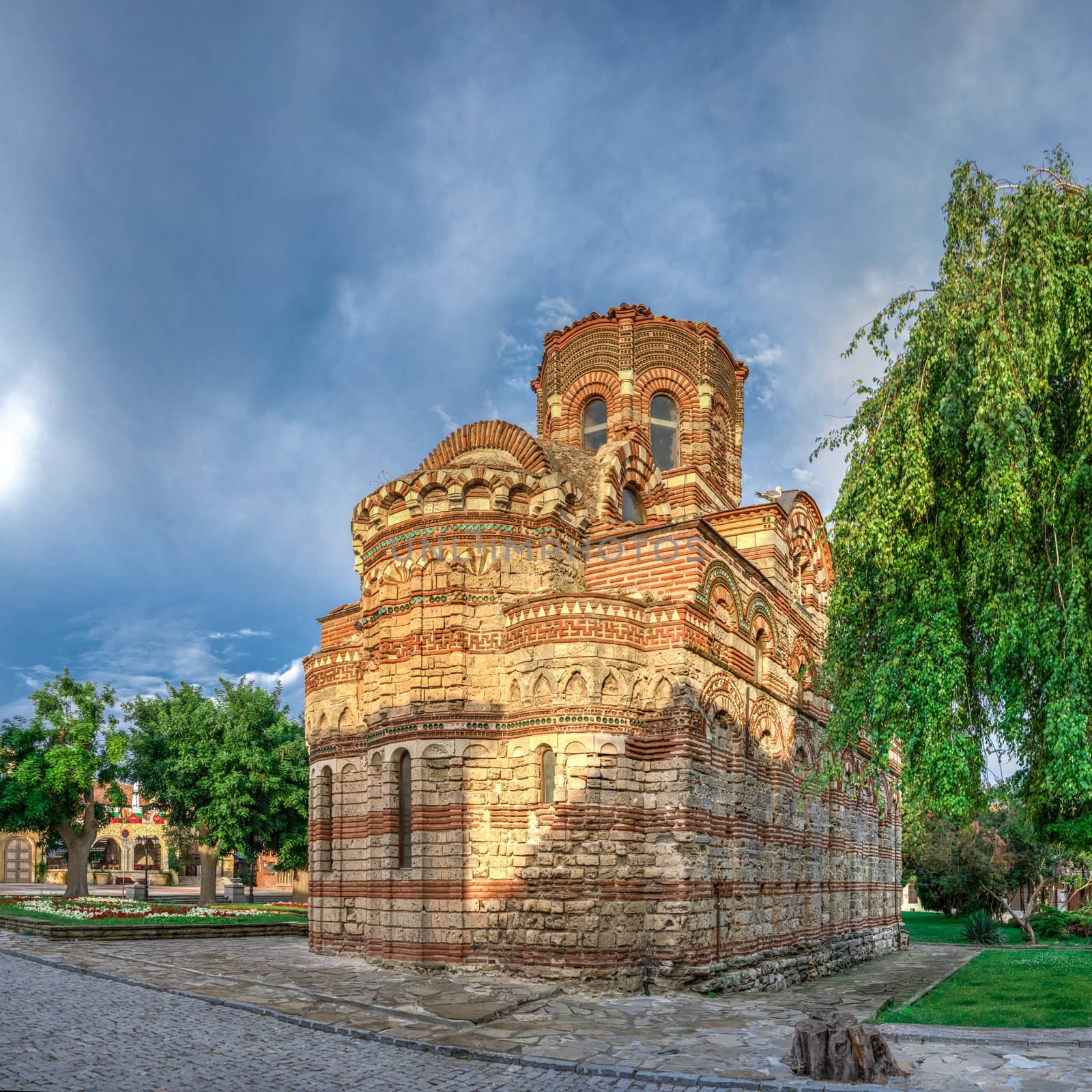 Nessebar, Bulgaria – 07.11.2019.  The Church of Christ Pantocrator in the old town of Nessebar, Bulgaria, on a cloudy summer morning