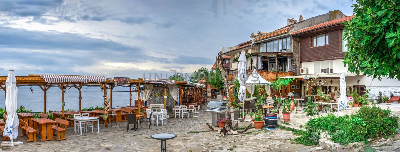 Nessebar, Bulgaria – 07.11.2019.  Restaurants and bars on the promenade of the old town of Nessebar, Bulgaria