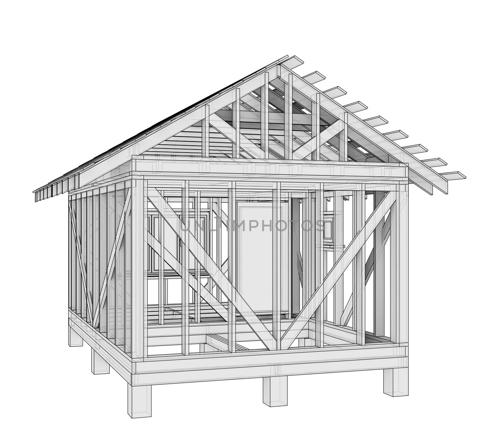 3D illustration of a small frame house by cherezoff