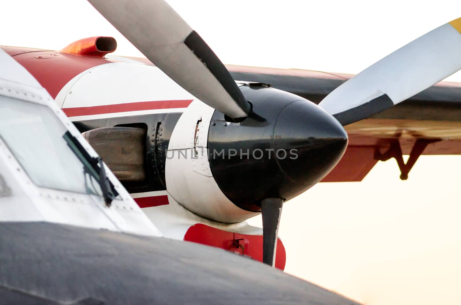 propeller blades of an old vintage airplane closeup