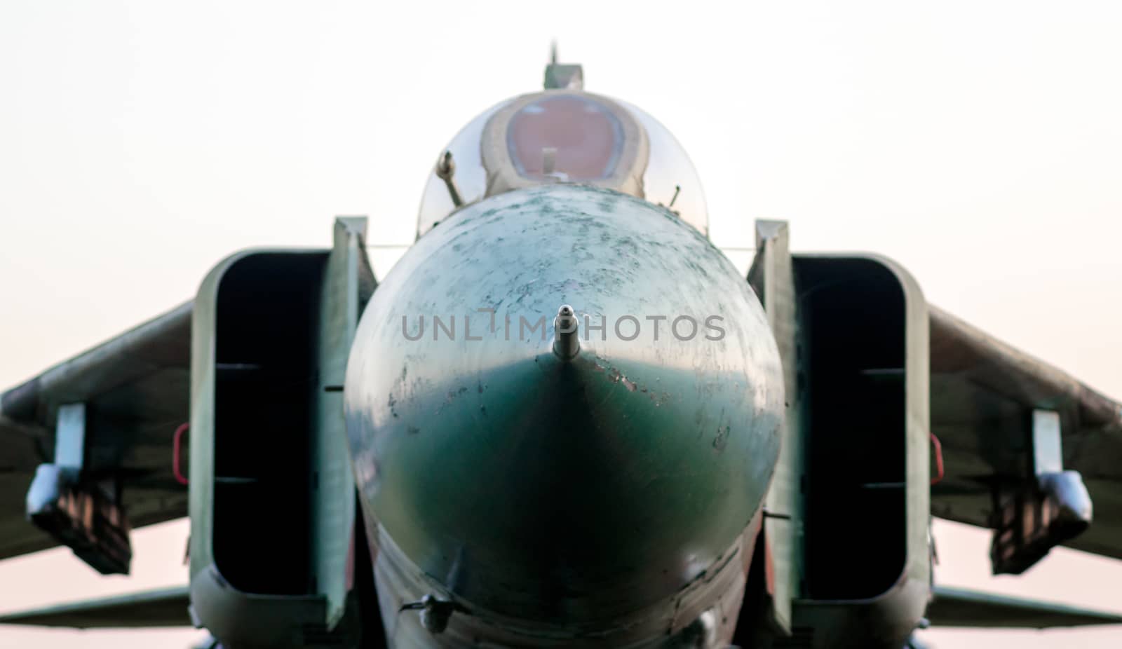 old military army fighter aircraft isolated on white background close up