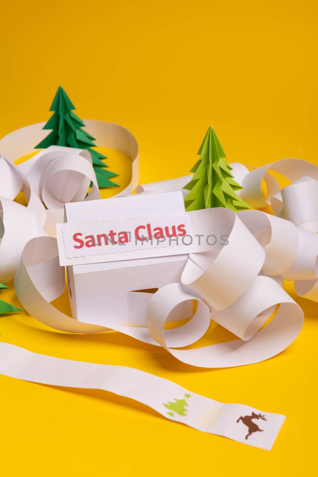 Long twisted expanded empty letter. Copy space. yellow background. View from above