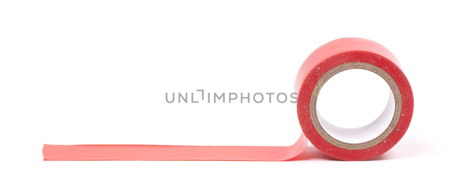 Roll of red insulation tape isolated on white background