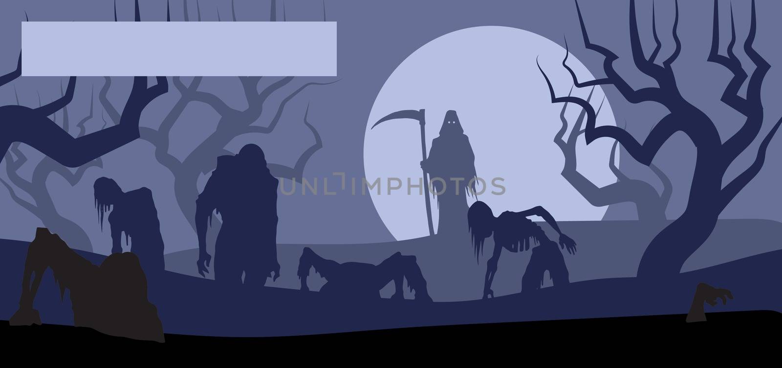 Halloween Death and ZOMBIES rise from graveyard  with type box by illstudio