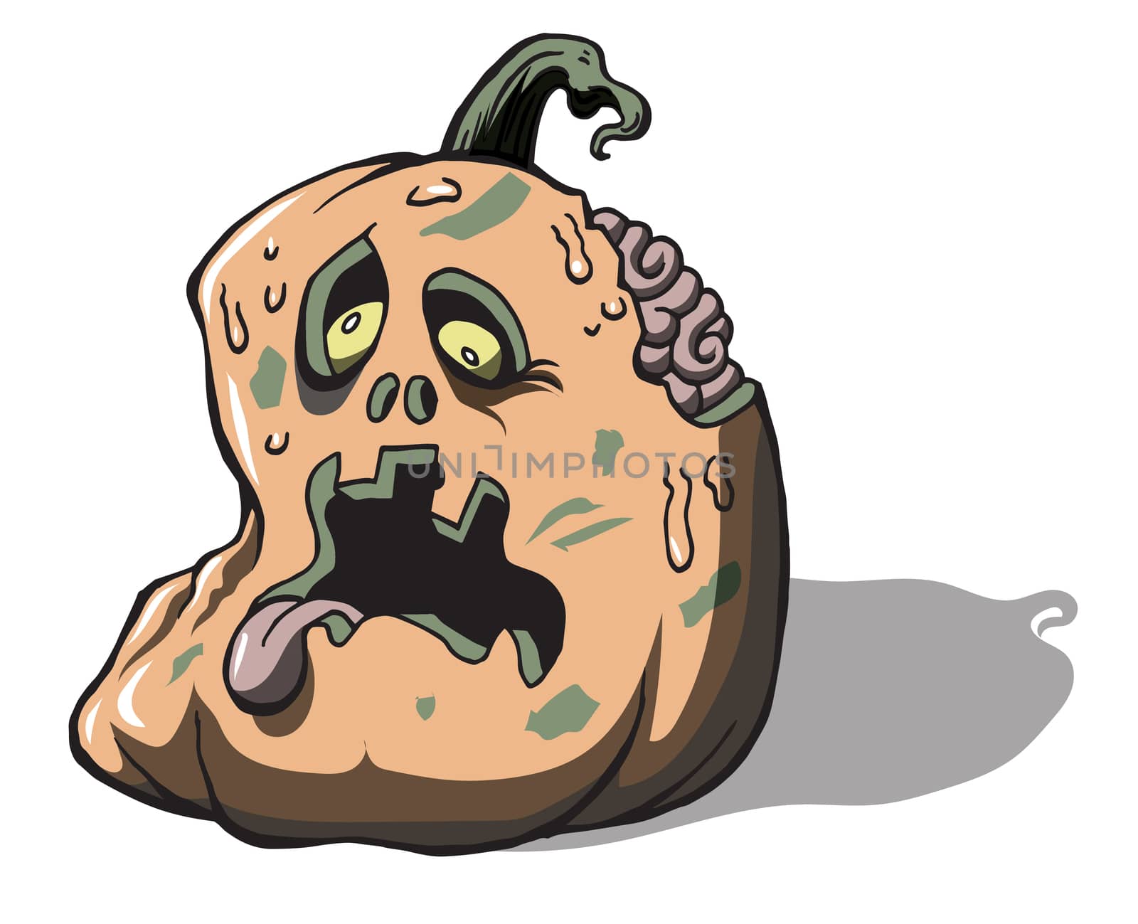 Zombie Jack-o-Lantern in decayed rotten state orange illustration