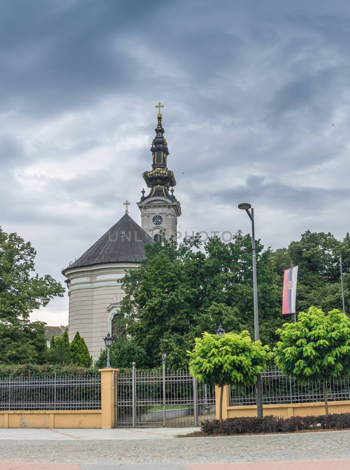 Novi Sad, Serbia - 07-18-2018.  Orthodox Church  in Novi Sad, Serbia in a cloudy summer day