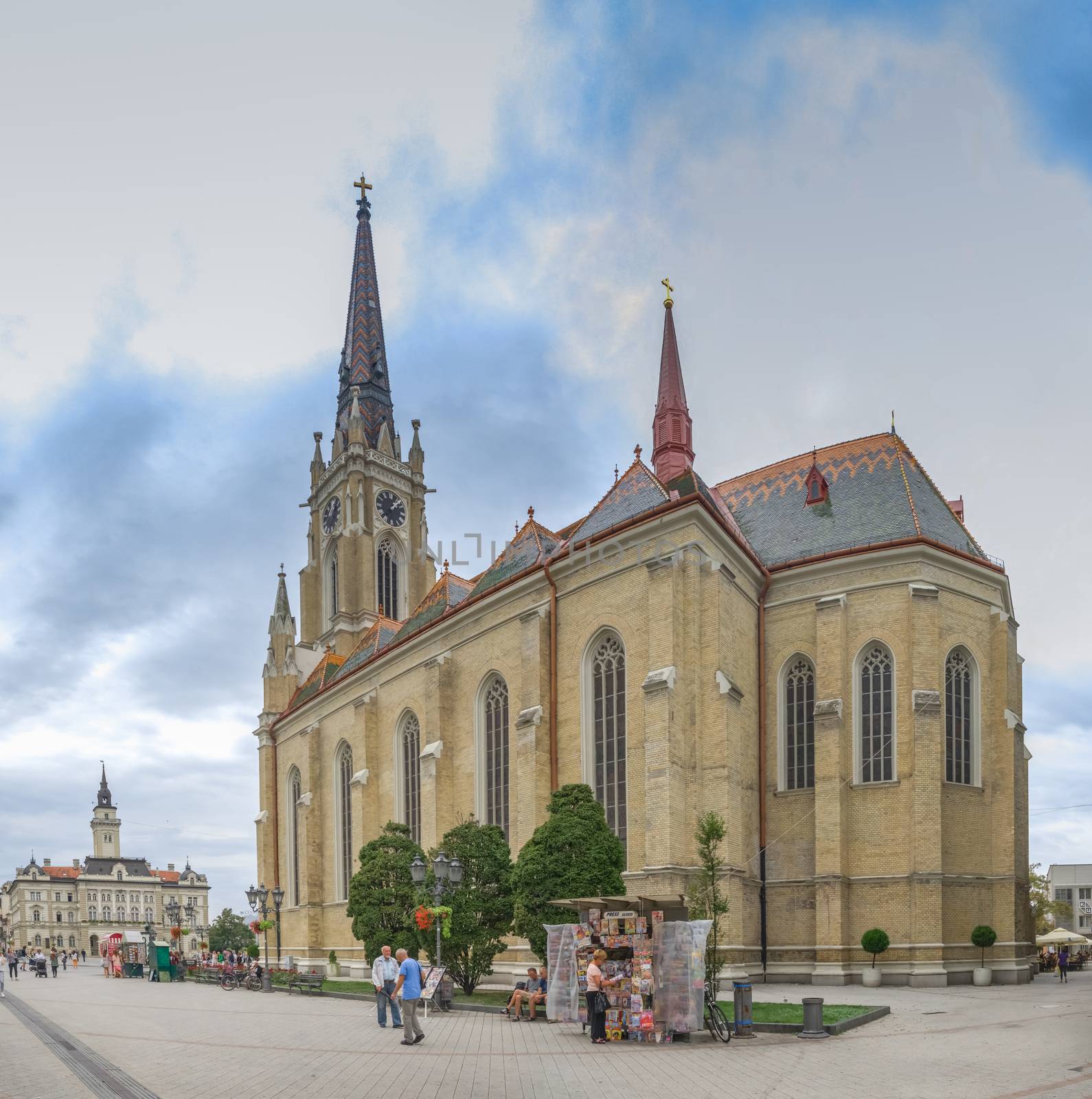 Novi Sad, Serbia - 07-18-2018.  The Name of Mary Church  in Novi Sad, Serbia in a cloudy summer day